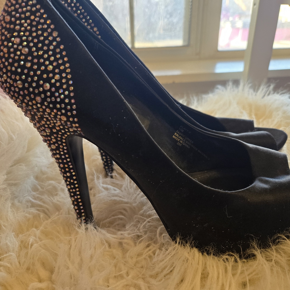 Steve Madden Black Heels with Rhinestone Accents